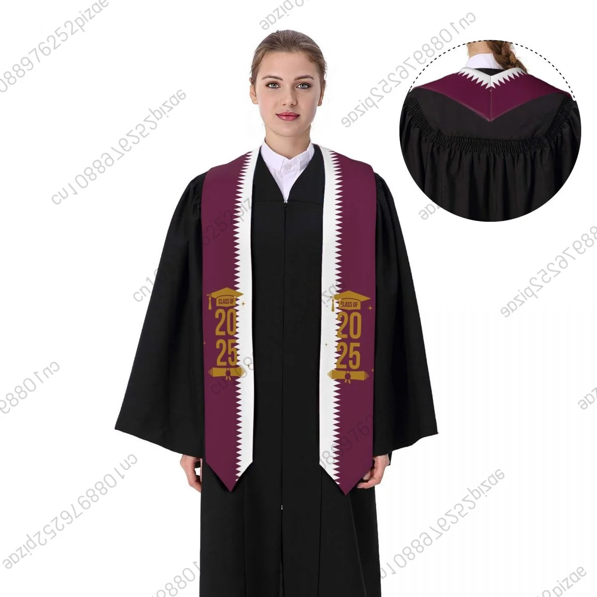

New Qatar Flag Class Of 2025 183*13CM Graduation Stole Sash Scarf For International Students Proud