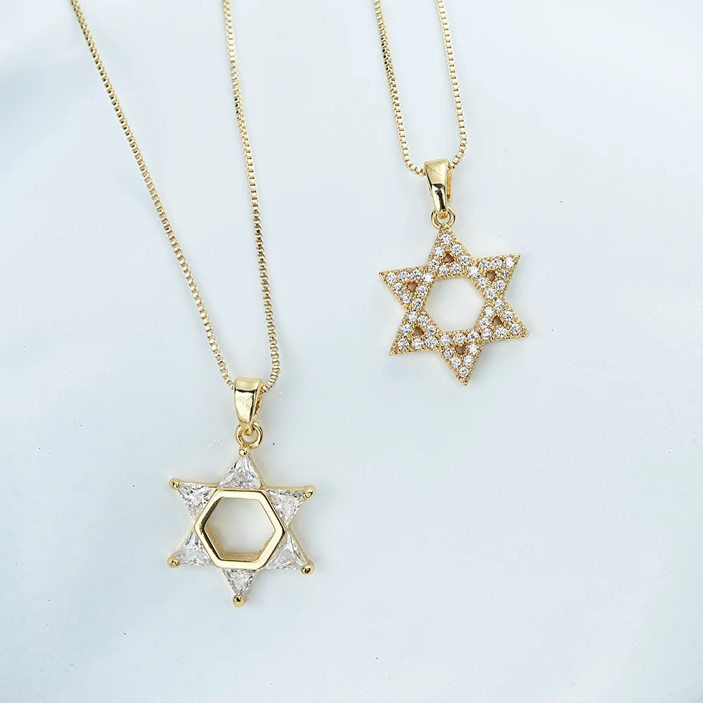 ICEYY Copper Box chain Star of David Necklace Pendant for Women and Men  Crystal Israel Judaica Hebrew Jewelry