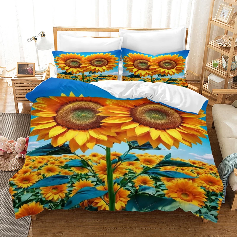 Sunflower Style Digital Printed Duvet Set - Polyester - Bedroom Decor -1 Bed cover +2 Pillowcase (no pillow core)