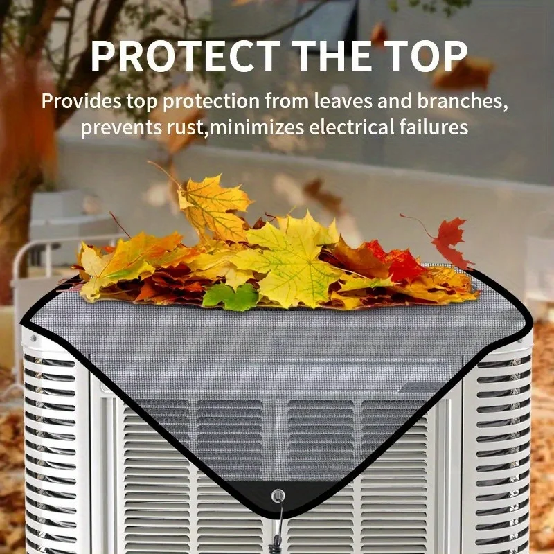 Outdoor AC Cover Universal Fit, PVC Mesh Air Conditioner Cover with Drawstring, Stops Leaves and Debris