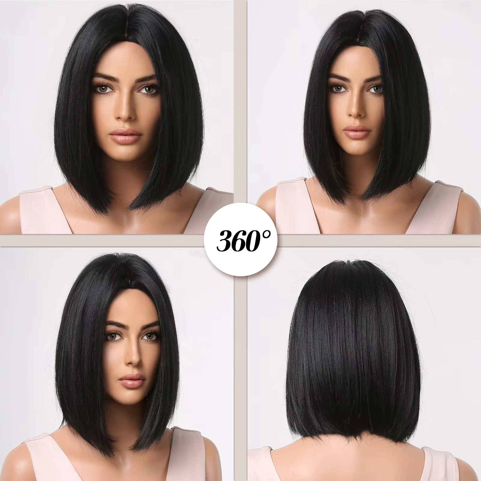 شعر مستعار اصطناعي لتصفيفة الشعر باللون الأسود في المنتصف لحفلات الهالوين، شعر مستعار كوسبلاي يوميًا بدرجة حرارة عالية