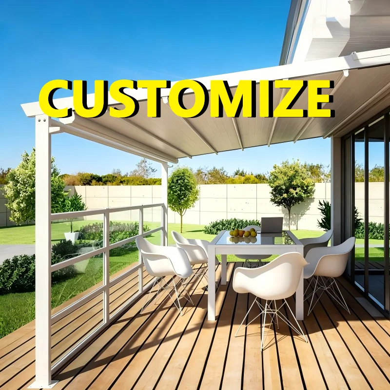 Any Size Custom Retractable Sun Shade Aluminum Bioclimatic Pergola Kit Remote Control Waterproof Wind Outdoor Garden Privacy