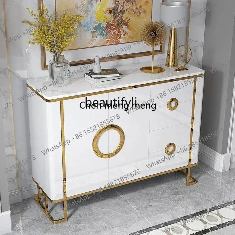 

LHY26 ss New style Light luxury dining side cabinet restaurant storage porch partition cabinet marble stainless steel decorative