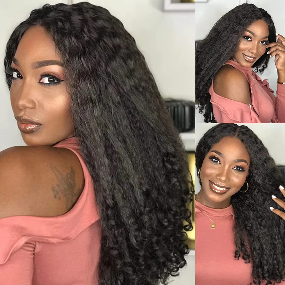 

12A Malaysia Virgin Hair Kinky Wave Glueless Wig 250% Density 4x4 Lace Front Wigs Yaki Wet And Wave Human Hair Wigs Pre Plucked