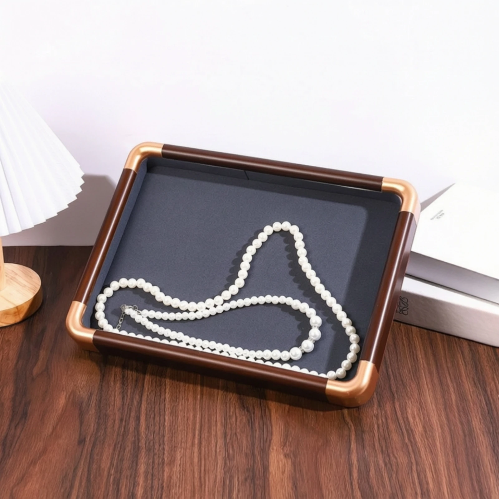 Wooden Jewelry Tray with Gold Corner Accents Solid Wood Wooden Jewelry Display Tray Lined Interior Slim