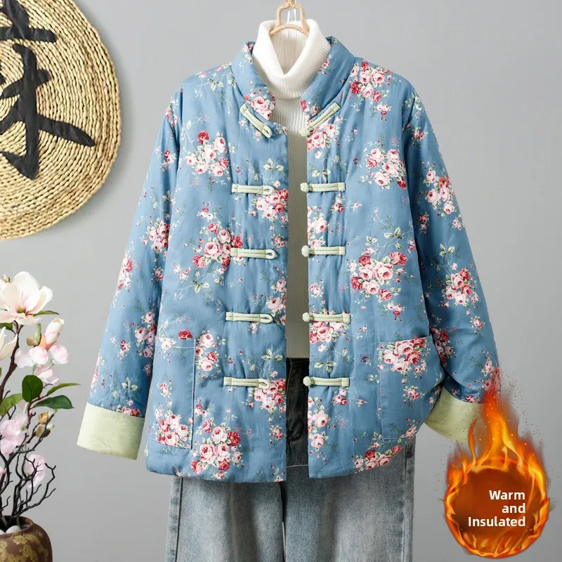 

Thiened теплый свободный хлопковый тюре большого размера, новое китайское пальто на осень-зиму, Новое поступление, хлопковое стеганое пальто с цветочным принтом