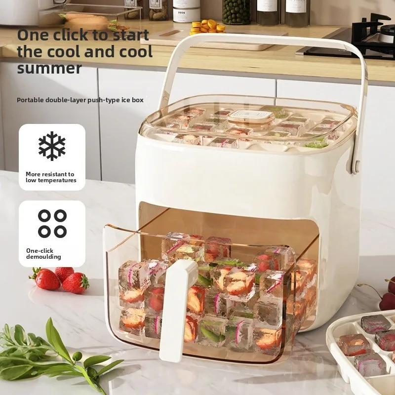 Press-Type Ice Cube Tray, Food Grade Ice Mold with Storage Box for Fast Release Ice Cubes