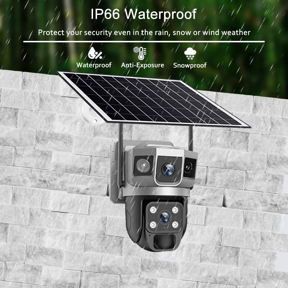 V380 Pro Solar Camera 4G Wifi Outdoor Dual Lens Three Screens 12MP 10X Zoom Outdoor CCTV Waterproof PIR Human Detection Cameras