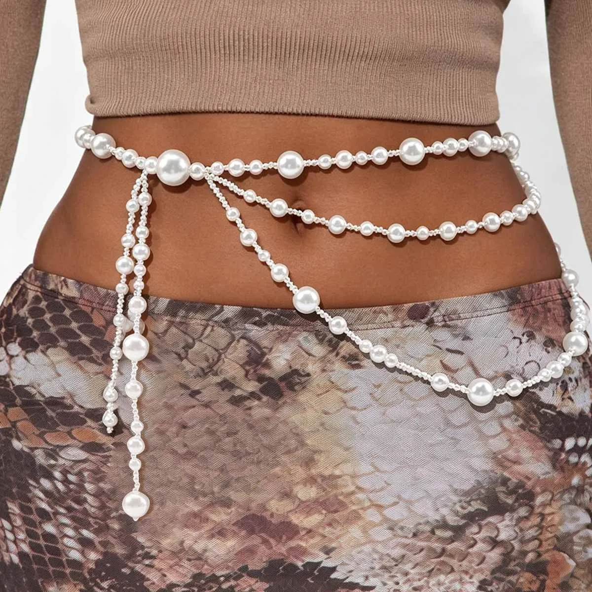C0742 foreign trade sexy multi-layer fringed pearl waist chain, vacation style bikini body chain jewelry
