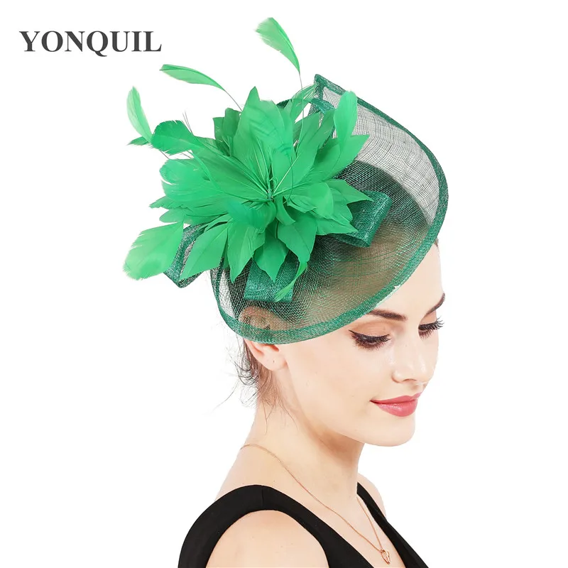 High Quality Woman Sinamay Fascinator Hat with Hairbrush Feather Flower Wedding Pillbox Hat Cocktail Tea Party Hair Accessory