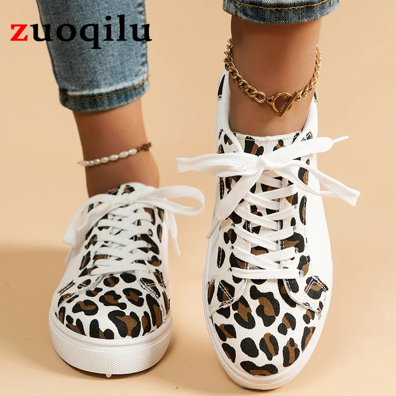 Women Casual Shoes White Sneakers Women Fashion Spring Summer Canvas Sneakers Women Platform Vulcanize Shoes Leopard pattern