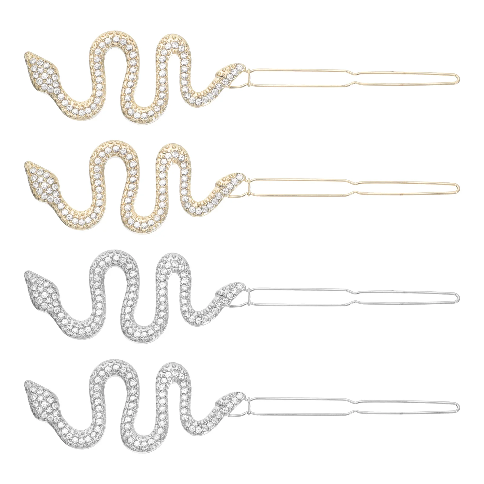 

4 шт. заколки для волос в форме змеи, стильные элегантные аксессуары со стразами для повседневного украшения вечеринки, очаровательные заколки для волос