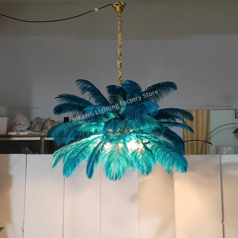 Nordic LED Feather Pendant Lamp Ins Ceiling Light Chandelier for Living Room Bedroom Minimalist Home Decor Creative Lighting