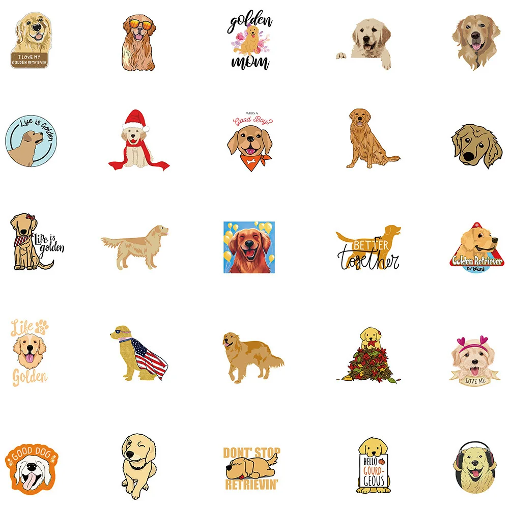 50pcs Pet Dog Golden Retriever Stickers Pack Ipad Laptop Phone Stationery Scrapbooking Supplies DIY Journal Accessories Sticker