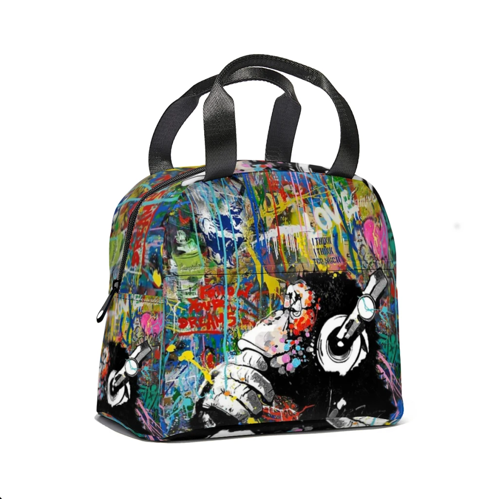 Monkey Thinker - Banksy Urban Contemporary Colorful Street Art - DJ Chimp Lunch Box Women Multifunction Cooler Thermal