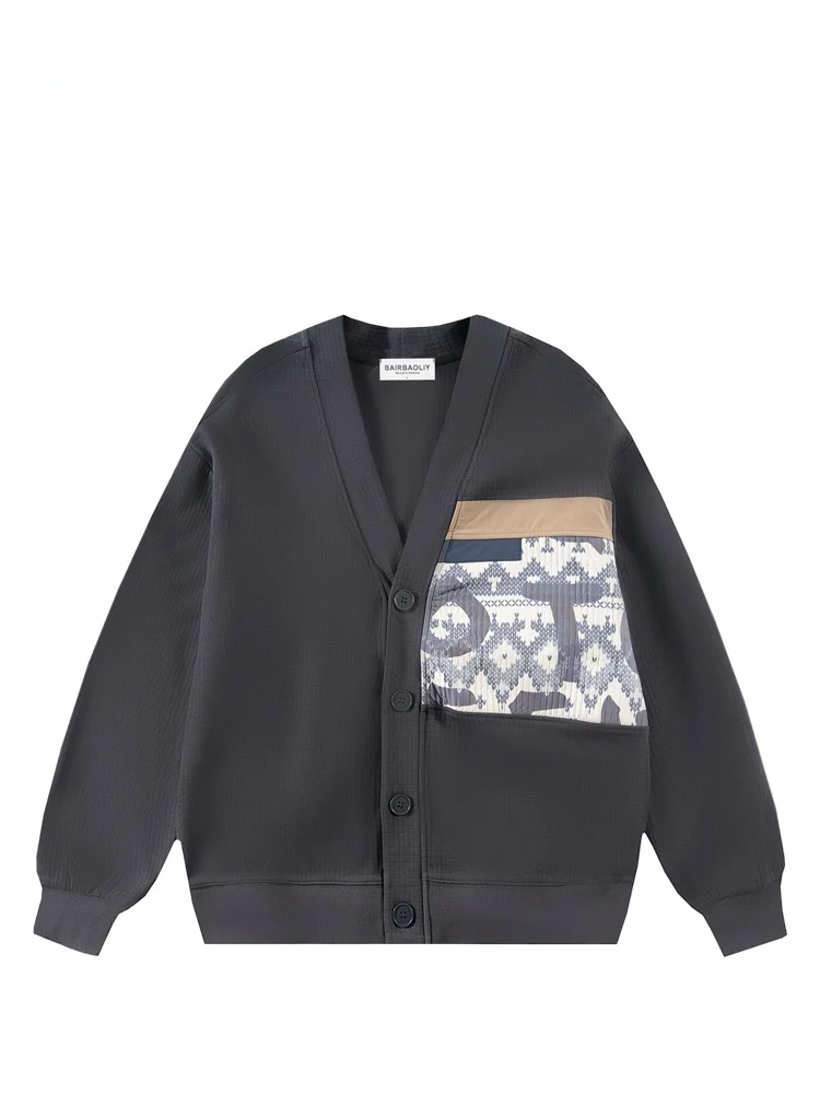 

BAIRBAOLIY Men's Luxury Splice V-ne Open Cardigan Sweatirt Faionable Urban Sle Long Sve Casual Outerwear