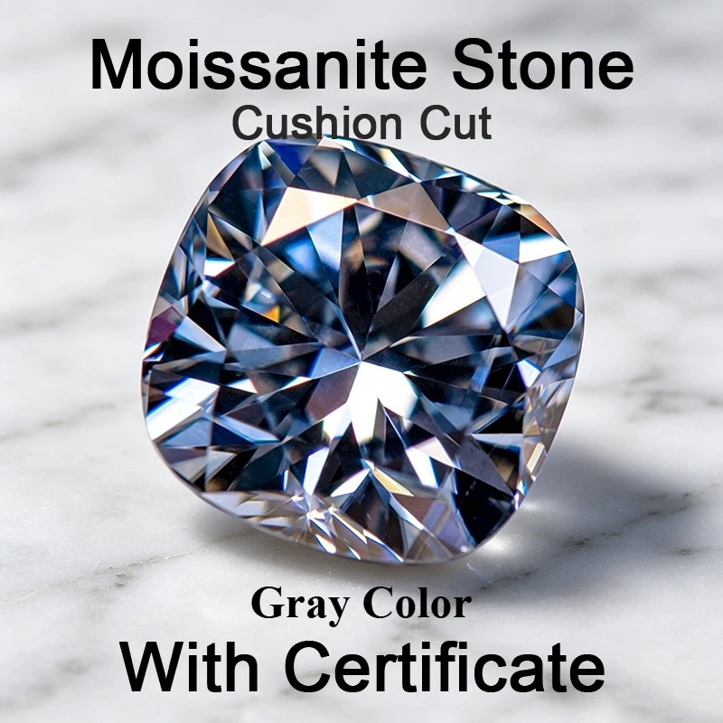 Moissanite Stone Cushion Cut Gray Color Lab Grown Gemstone for DIY Charms Jewelry Ring Necklace Earrings Making with Certificate