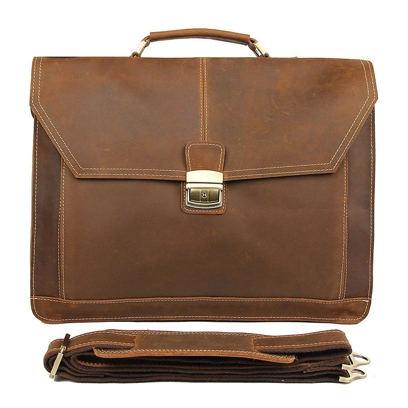 Men's Business Briefcase With Lock Genuine Leather Male 15.6" Laptop Handbag Cowhide Man Doctor Lawyer Computer Bag Tote