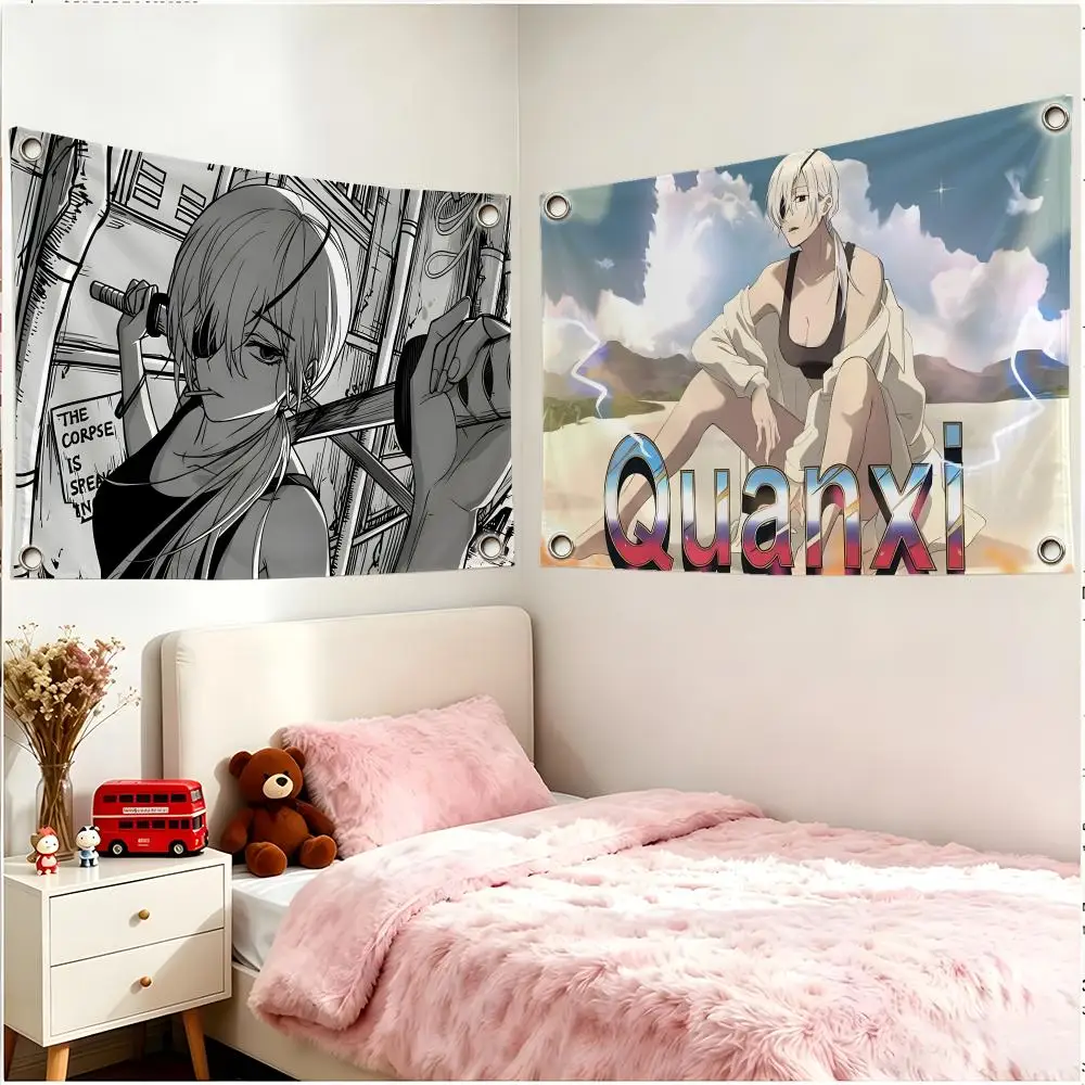 Anime Character Chainsaw Man Quanxi Flags Four Ring Borderless Art Decor Indoor Outdoor Use Simple Hang And Install