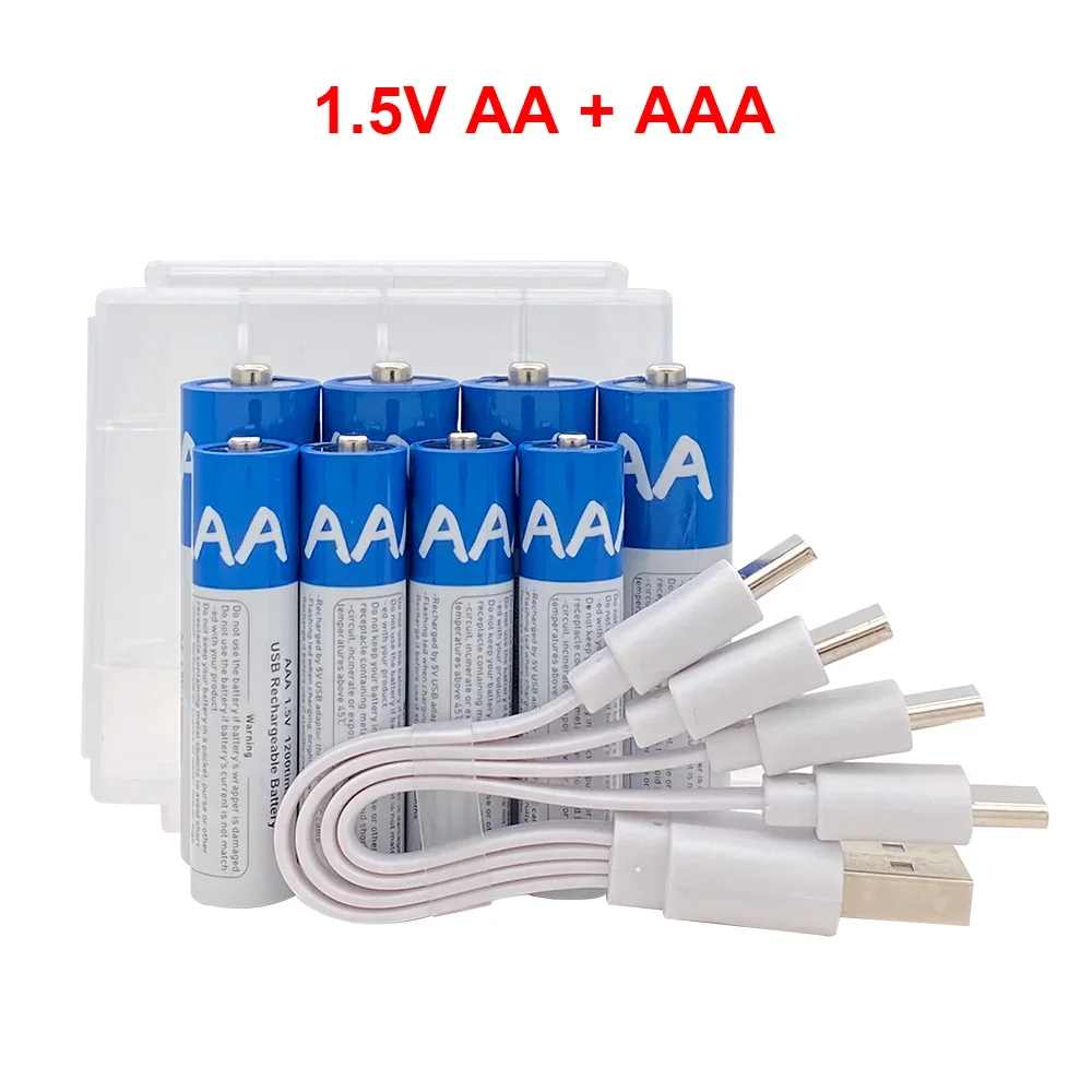 4PCS  AA+AAA 1.5V USB Rechargeable Battery AAA 3500mah/AA 5000mah Li-ion Batteries for Camera Toy Car MP3 Player+TYPE-C Cable