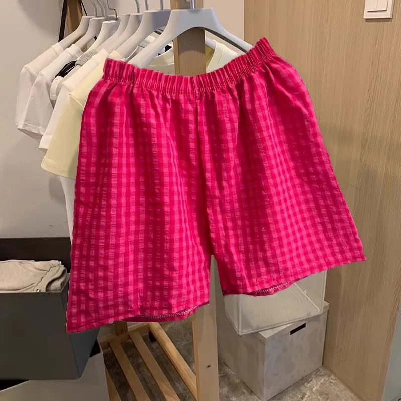 Cotton Blend Lightweight Large Size Plaid Ladies Casual Pants Straight Leg Thin Home Pants Trendy Walking Sleepwear