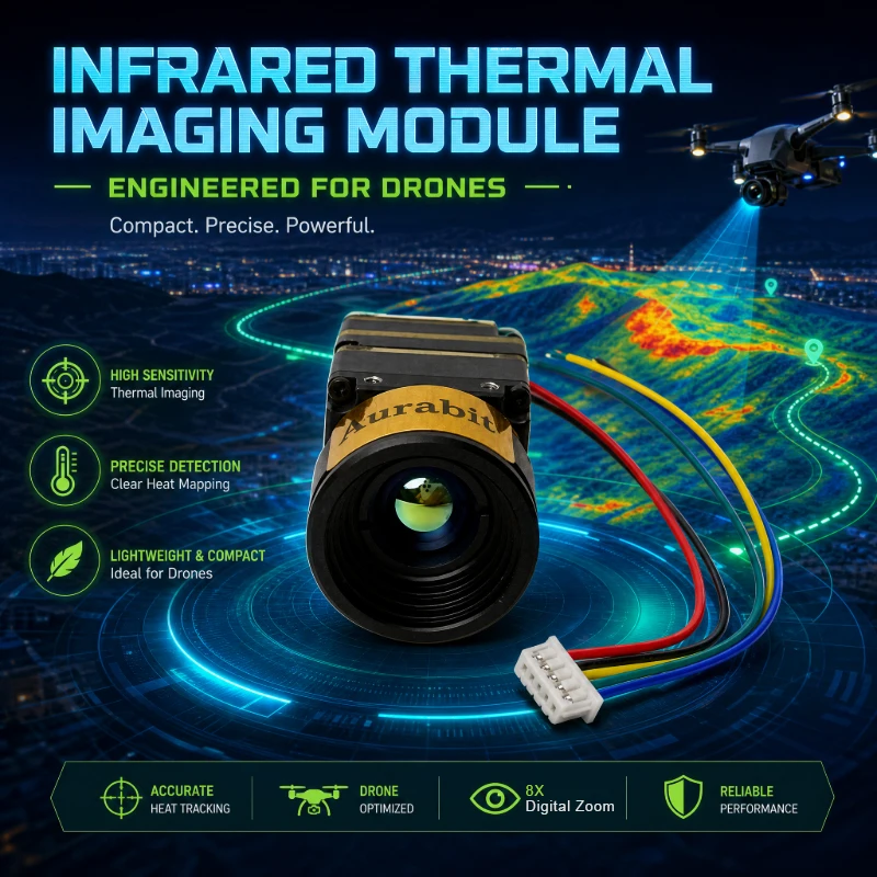 High Resolution Thermal Camera FPV Drone Camera 640 * 512 8x Electronic Zoom OEM Mini Series CVBS Analog Interface Camera Module