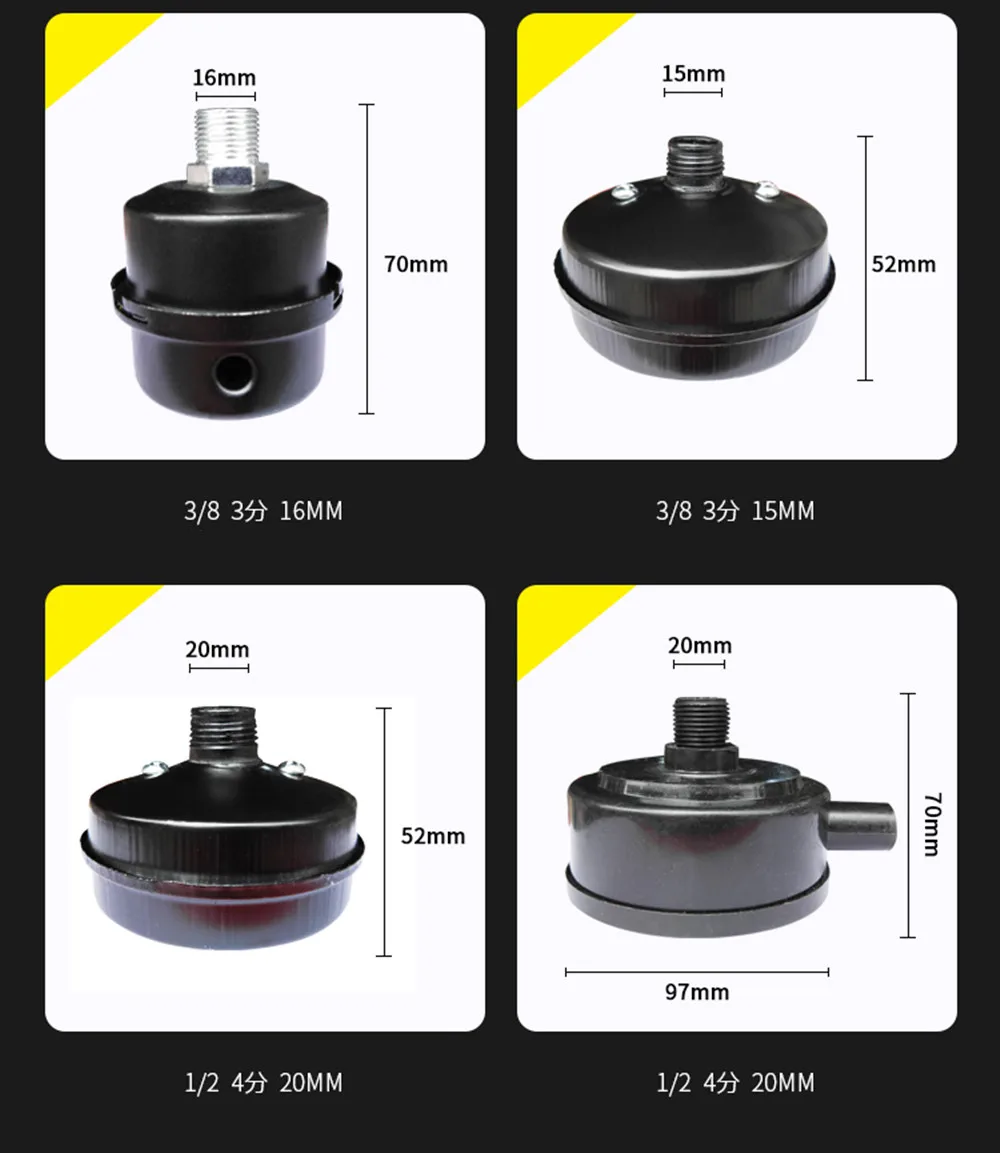 16/21/32 мм пластиковый металлический фильтр с наружной резьбой, глушитель для воздушного компрессора, воздухозаборный фильтр, черный