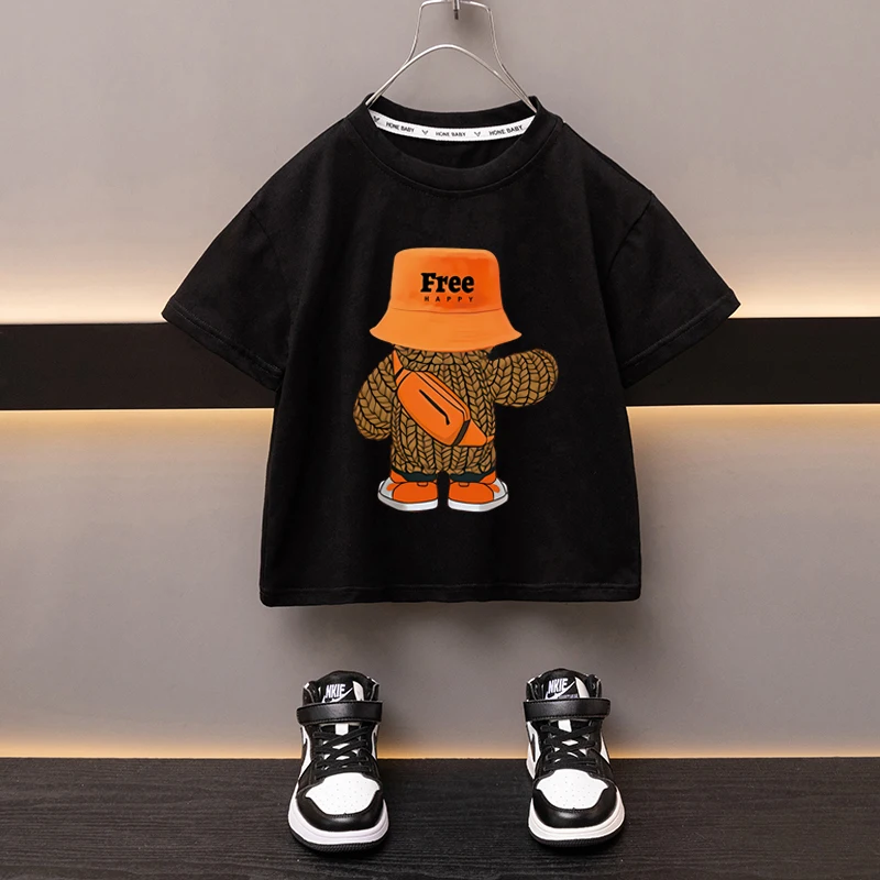 

Boys Girls 100% Cotton T-shirt Summer Wear Baby Sports Tees Toddler Cartoon Bear T Thin Soft Crew Hip-hop Children's Clothes