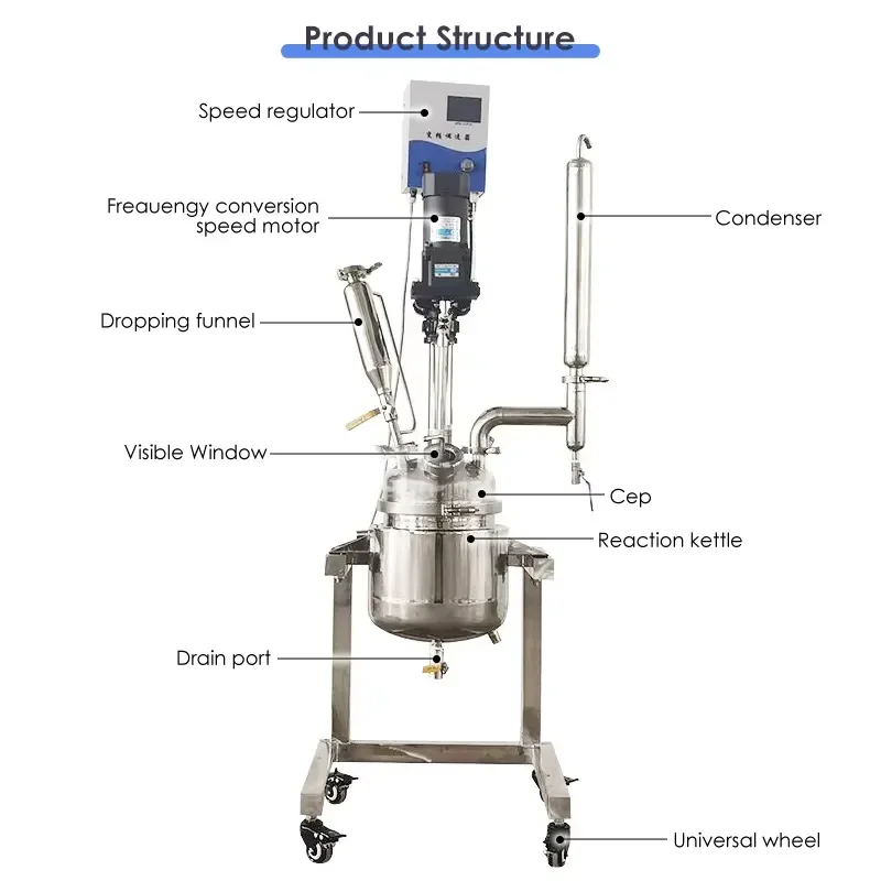 for Laboao 5L Lab Jacketed Stainless Steel S304 Reactor for Industrial-scale Chemical Production