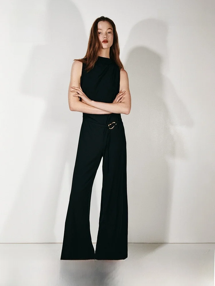 

H&M Summer New Women's High Waist Long Pants One-Piece Dress Gored Skirt Fashionable Elegant Comfortable High Waist Design