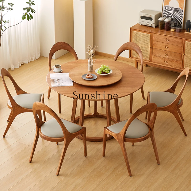 

Household Japanese-style small apartment solid wood dining table Nordic simple log round table