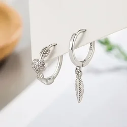 Wholesale Punk Asymmetrical Heart Leaf Dangle Earrings for Women Charm Inlay Zircon Love Ear Buckle Drop Hanging Earring Jewelry