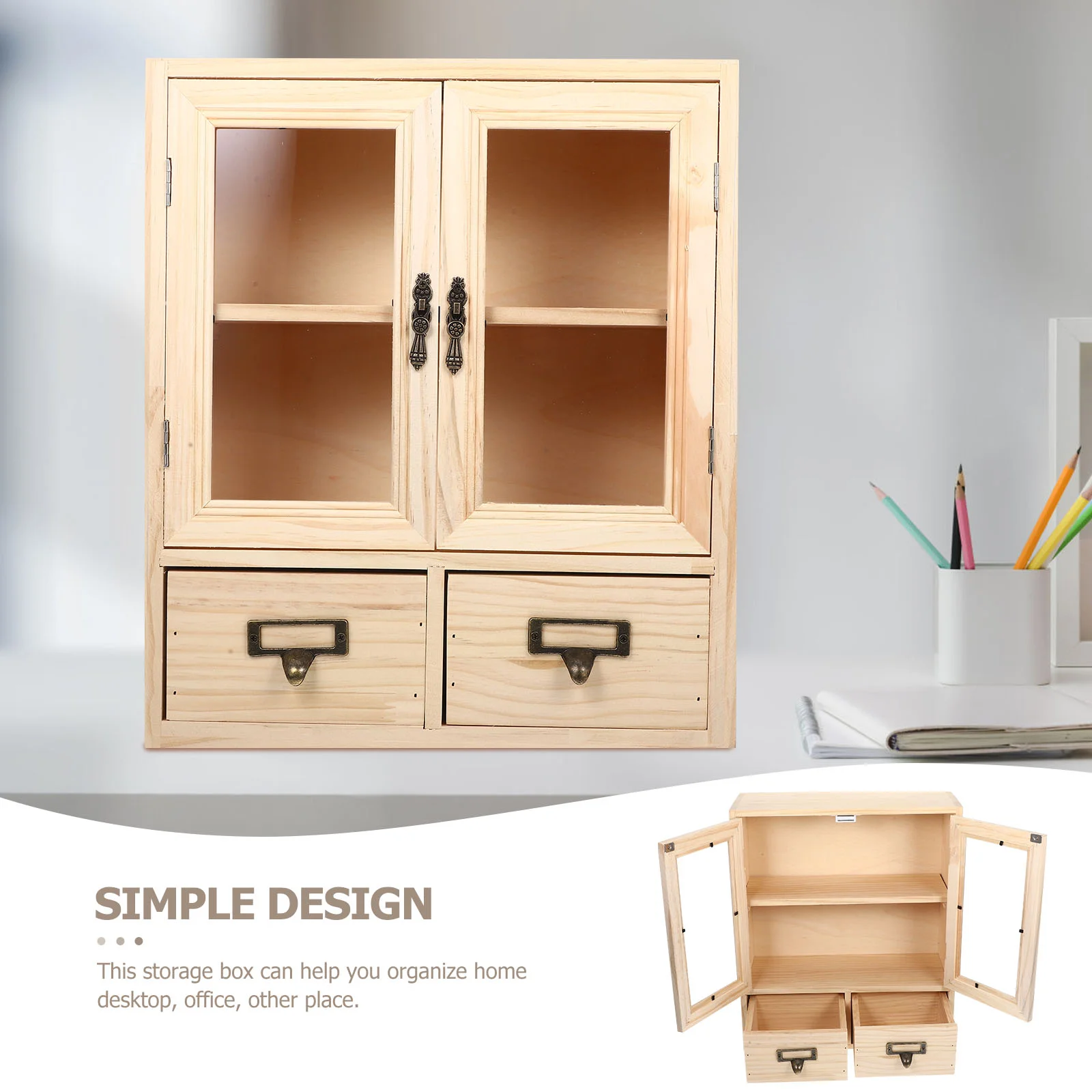 Wooden Desktop Cabinet With Drawer Storage Box Small House Furniture Material Home Office ganizer Kitchen Bath