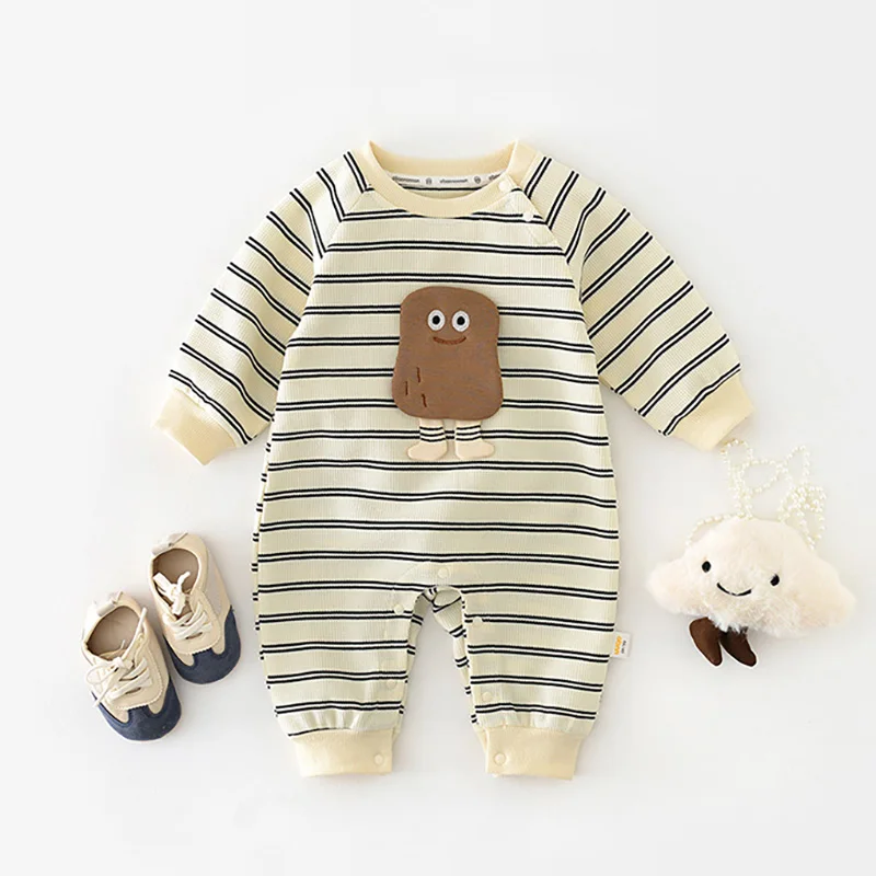 Autumn Baby Boy Clothes Casual Striped Girls Jumpsuit Long Sleeve Infant Romper Cartoon Toddler Outfit Korean One-Piece Onesie