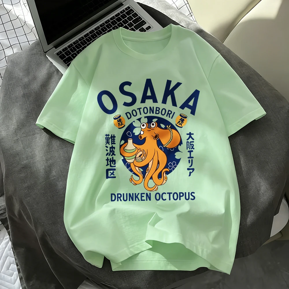 Osaka Dotonbori Drunken Printing T-Shirts Damen-T-Shirts aus Baumwolle, Sommer, kurzärmelig, O-Ausschnitt, übergroße Oberteile, einfache, weiche Kleidung
