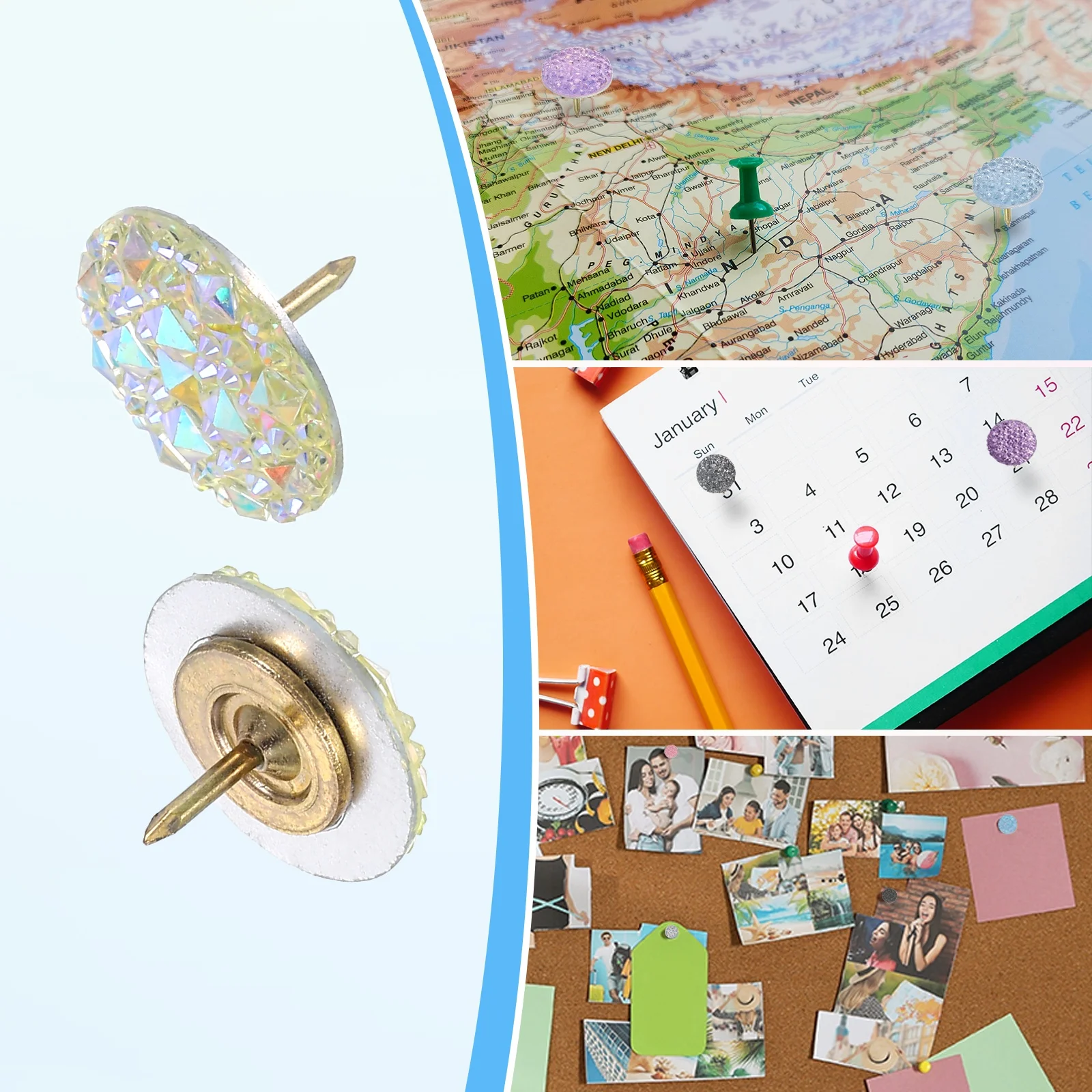 10-20 pièces punaises en strass diamant brillant punaises décoratives punaises de rembourrage pour panneau de liège tableau d'affichage tentures murales