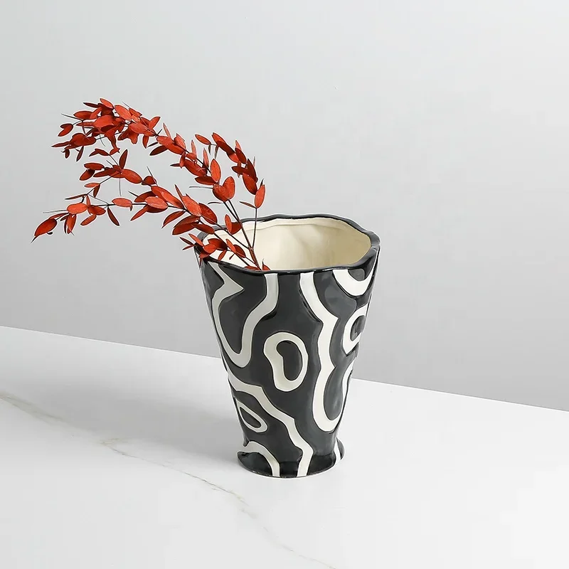 Flolenco Home Decoration Dry Flower Vase Modern Simple Decorative Vase Handpainting Ceramic Vases For Home Decor