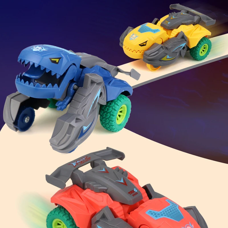 Fun Crash Transformation Dinosaur Toy Car Children's Inertia Car Drop Resistant Can Rotate Racing Car Boys Toys Birthday Gifts