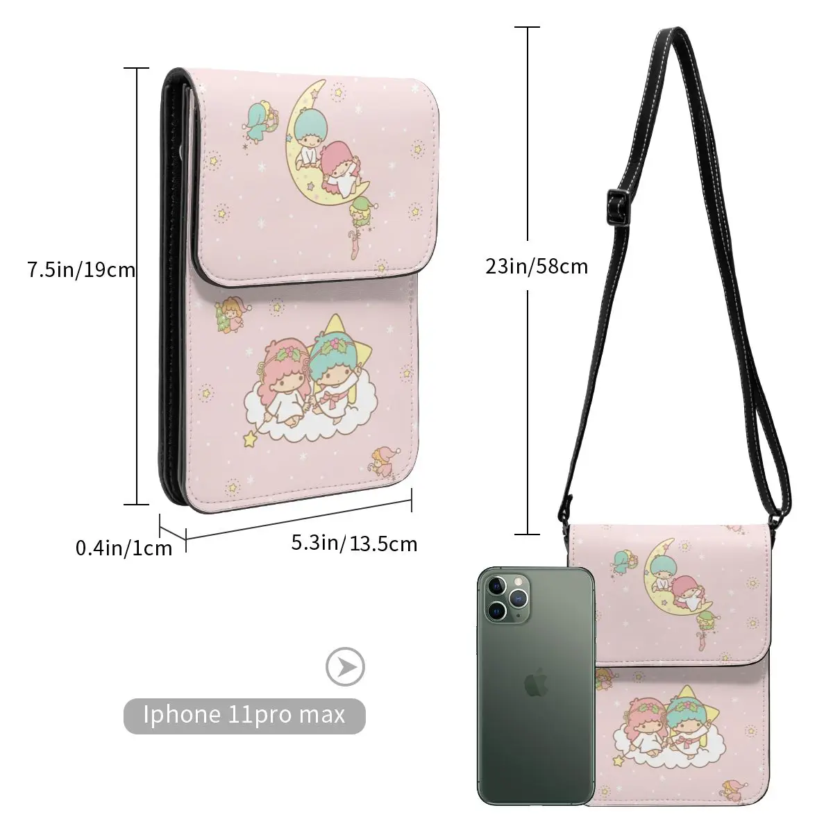 Cute Sanrio Bags Merch Little Twin Stars Cell Phone Purse Leather Card Holder Wallet Street Girl Crossbody Bag Durable