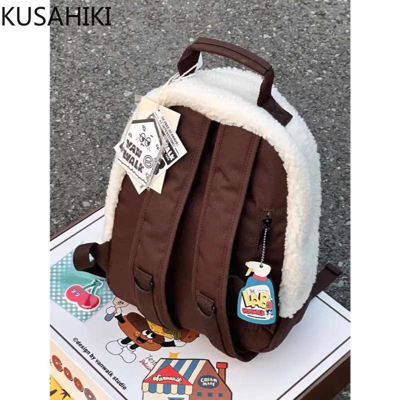 

Miyagawa Cute Girls Student Backpack Retro Style Lambwool Backpacks 2022 New Fashion Contrast Color Schoolbags