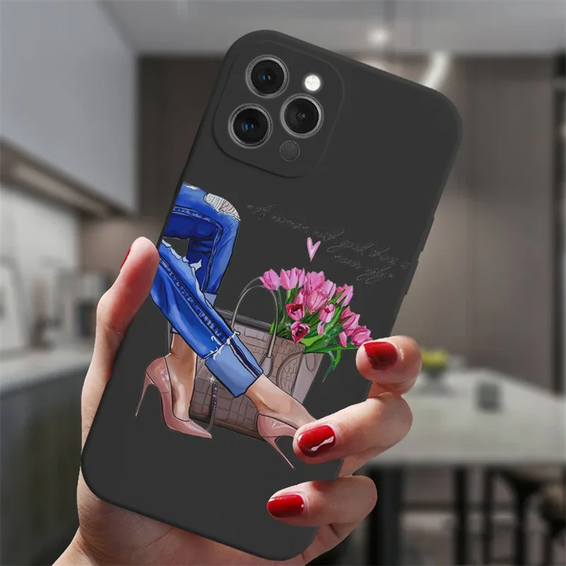 Fashion Girls Phone Case for iPhone 15 14 13 12 11 Pro Max Case Coque for iPhone XR X XS Mini SE 7 8 Plus Cover Shockproof Funda