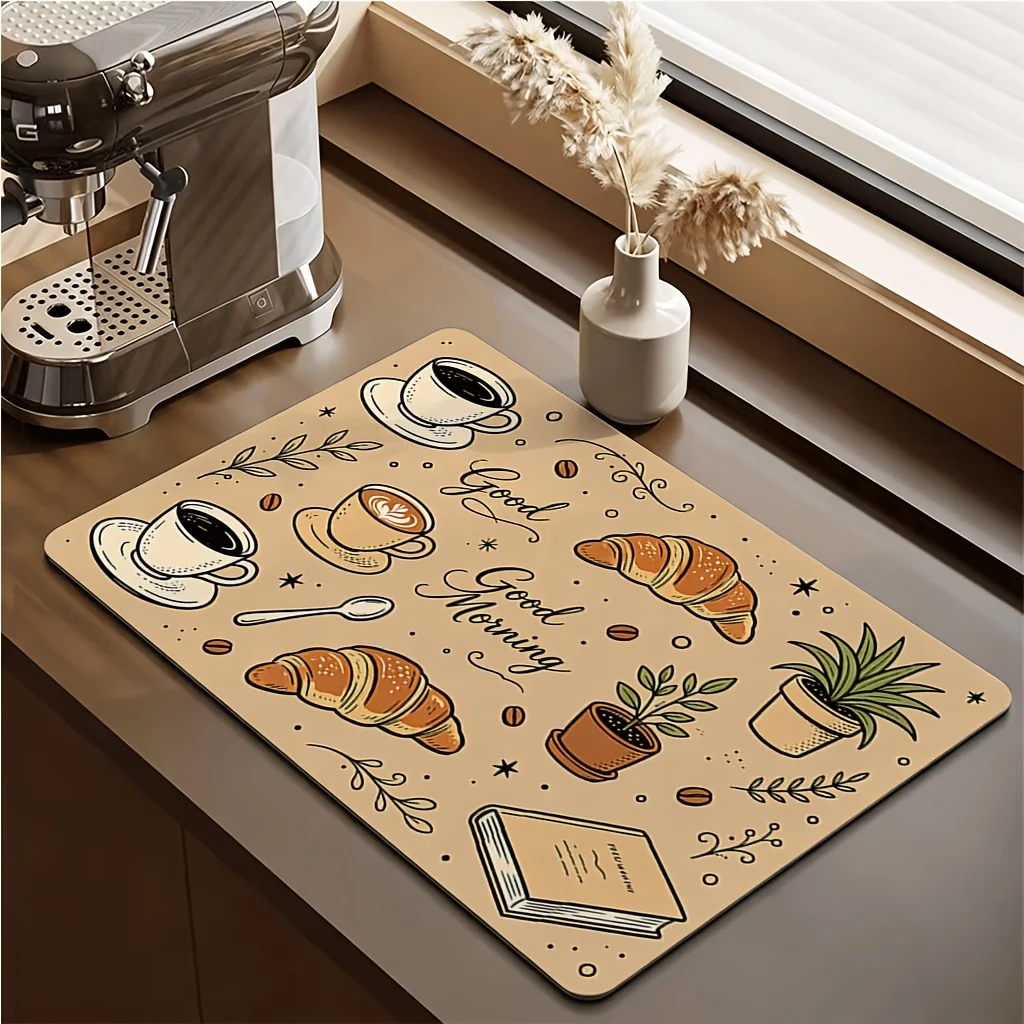 Dish Drying Mat Vintage Sardines Tin Can Pattern Kitchen Island Quick Dry Wine Glass Plate Microfiber Drainage Cushion