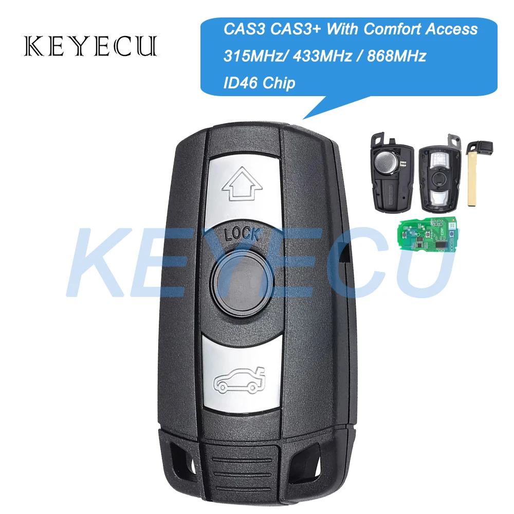 Keyecu CAS3 For BMW 3 5 Series X5 X6 Z4 E70 Comfort Access Hands Free Smart Remote Key Fob 315MHz 433MHz 868MHz With ID46 Chip