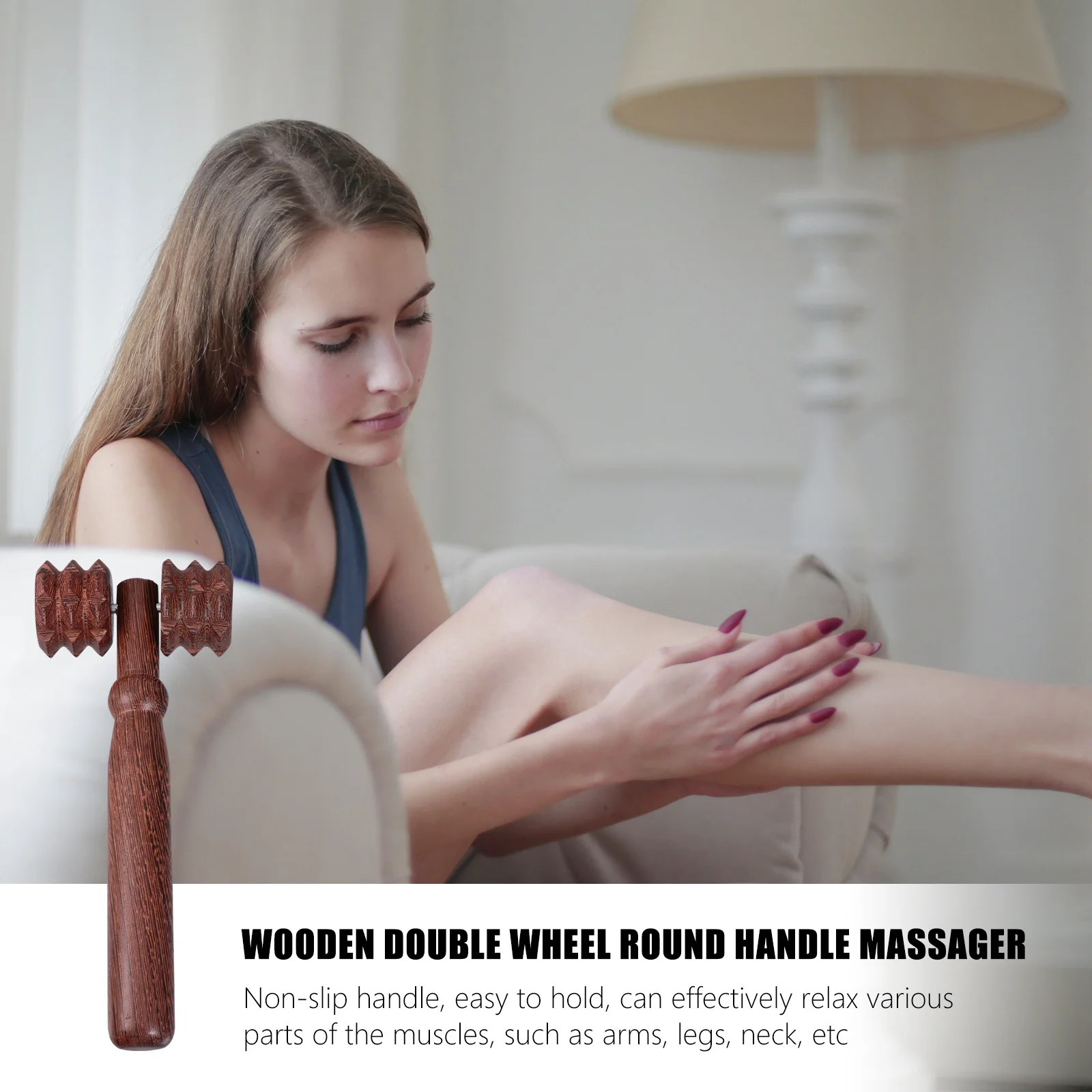 

1Pcs Wooden Two-Wheel Roller Massager Hand Held Muscle Relaxation Tool for Full Body Deep Tissue Pain Relief Blood Circulation