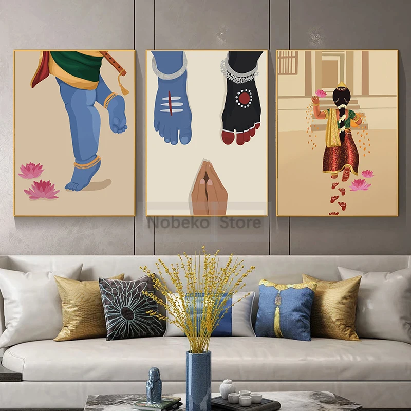 Hindu God Poster Krishna Lakshmi Kali and Shiva India Prints Canvas Painting Wall Art Pictures Home Room Hinduism Religion Decor