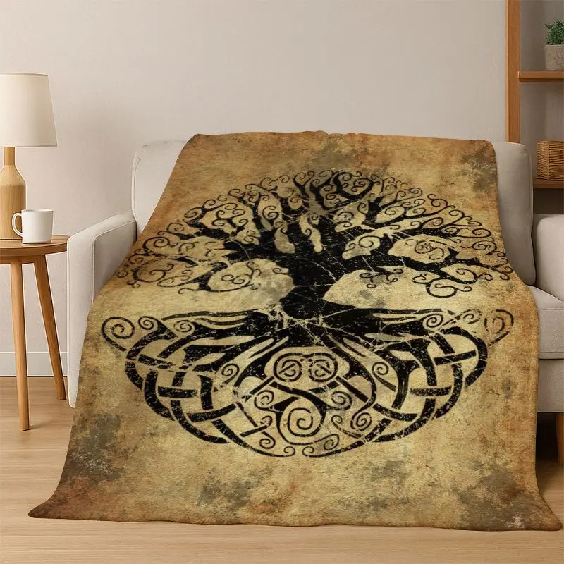 Tree of Life Nordic Mythology Yggdrasil Nature cartoon Flannel Blanket Soft Throw Blanket for Bedroom Living Room Bed Travel kid