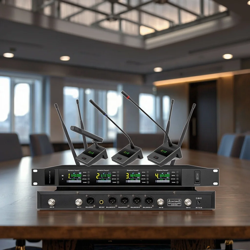 

DM104 Professional 4 Channels Meeting Microphone Conference Wireless Microphone System