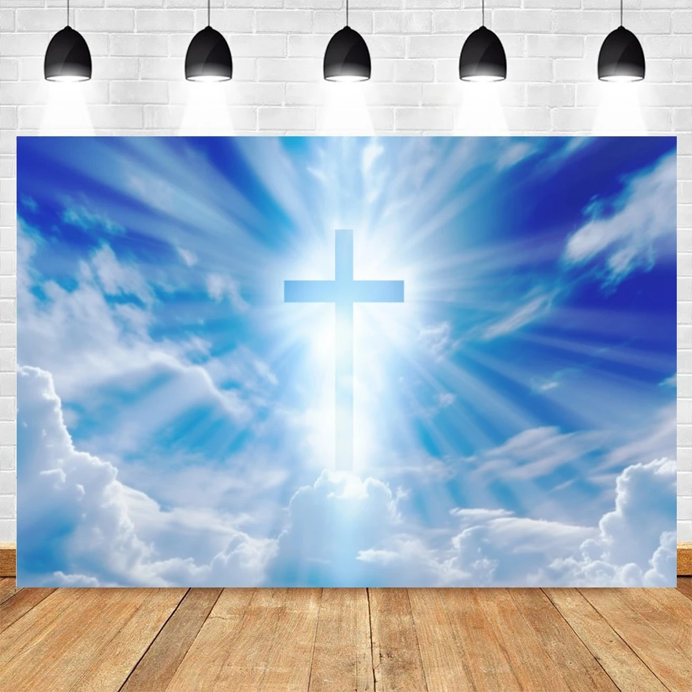 Christian Cross ฉากหลังเมฆสีขาว Blue Sky God Bless Holy Spirit อีสเตอร์พระเยซูบันไดสู่สวรรค์การถ่ายภาพพื้นหลังภาพ