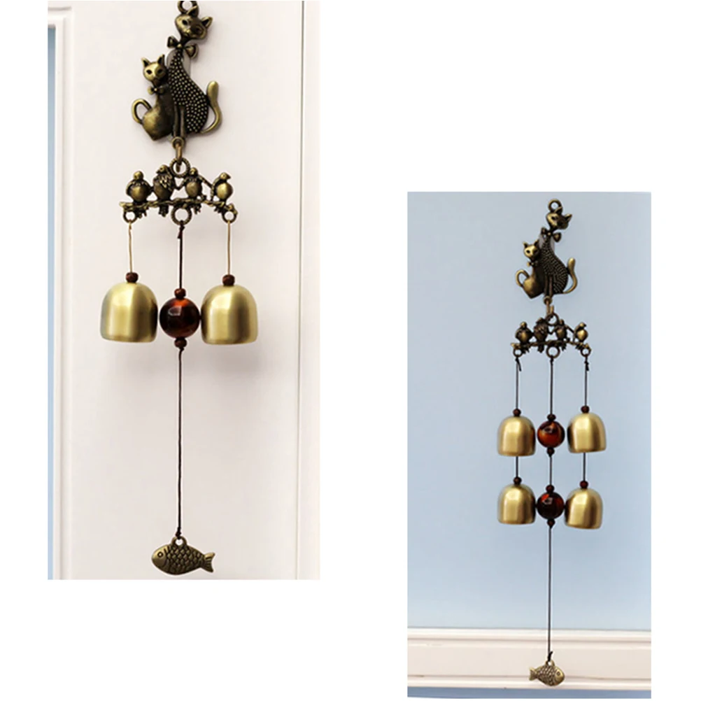 

Copper Cat Shaped Doorbell Bells Ornate Bead Decorative Wind Chimes Home Hanging Pendant Ornaments