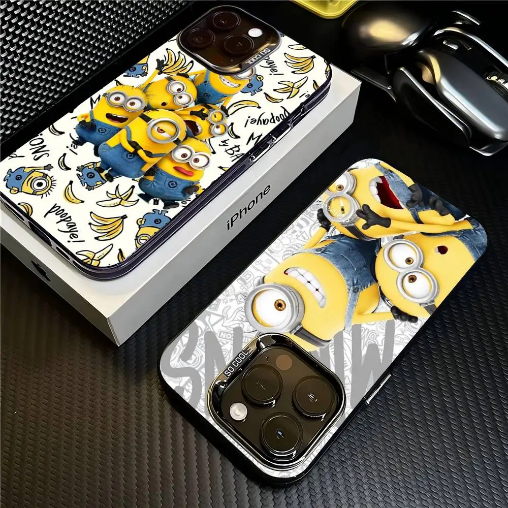 Niedliche Cartoon-M-Minions-Handyhülle für iPhone 17, 16, 15, 14, 13, 12, 11, Pro MAX, matt, stoßfest, Rückseite, Anti-Fall, matte Abdeckung